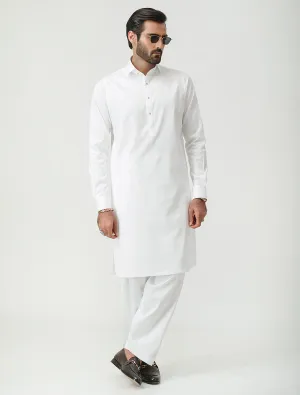 CRISP WHITE COTTON TWILL KAMEEZ SHALWAR