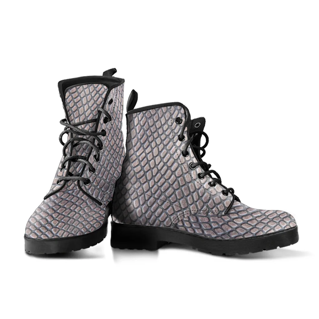 Croc Print Leather Boots (Vegan)