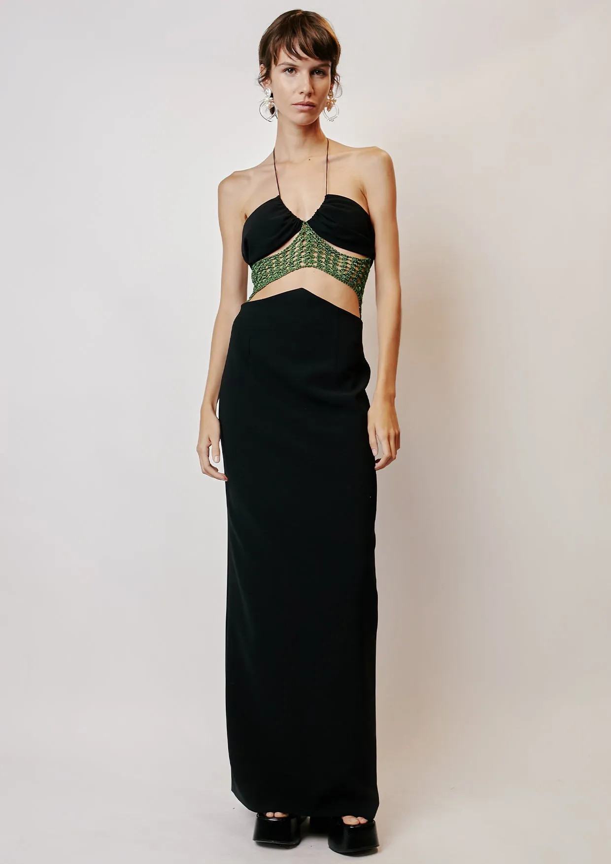 Crochet Cut-Out Crepe Maxi Dress