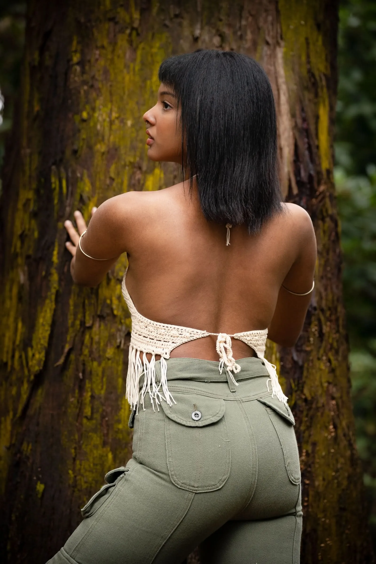 Crochet Fringe Cropped Top - White