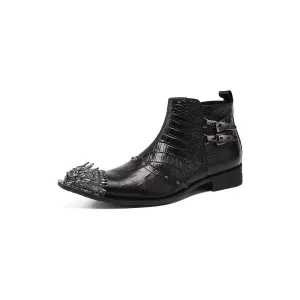 CrocLuxe Exquisite Croc-Textured Leather Dress Boots