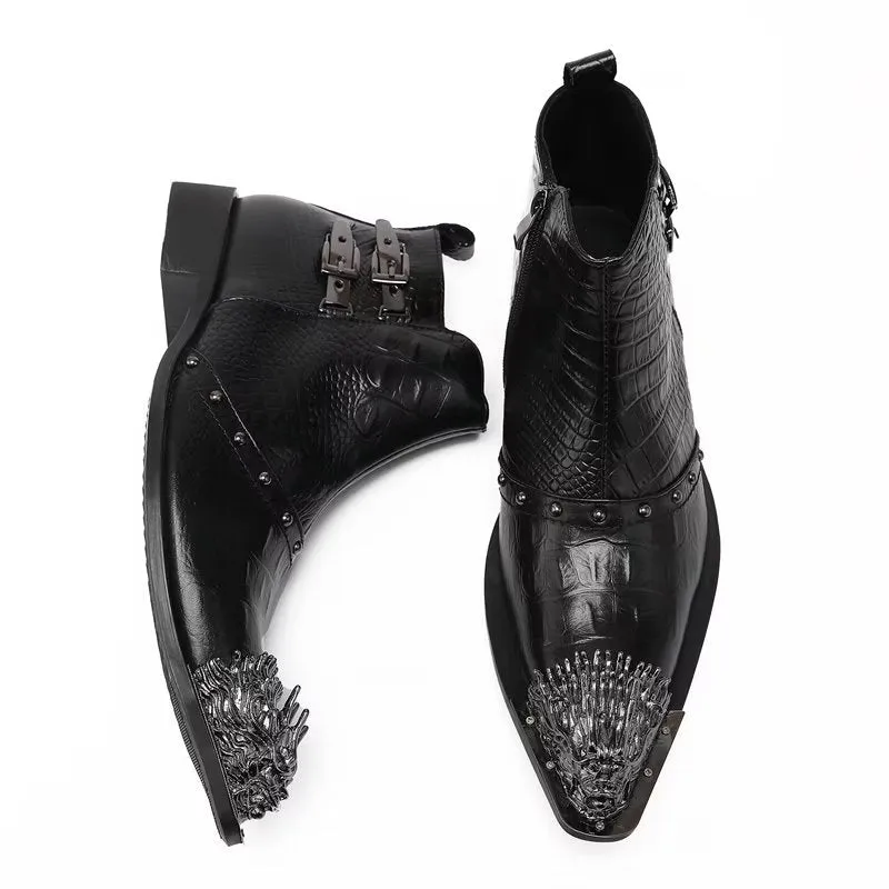 CrocLuxe Exquisite Croc-Textured Leather Dress Boots