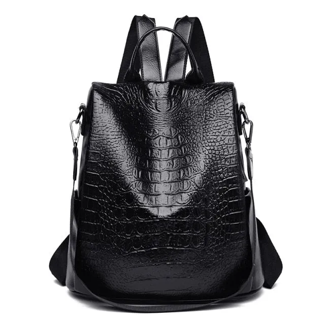 CrocLuxe Vintage Croc Pattern Leather Travel Backpack