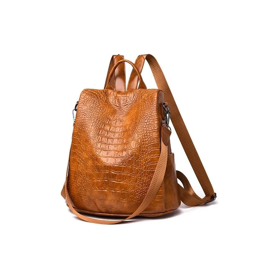 CrocLuxe Vintage Croc Pattern Leather Travel Backpack