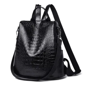 CrocLuxe Vintage Croc Pattern Leather Travel Backpack