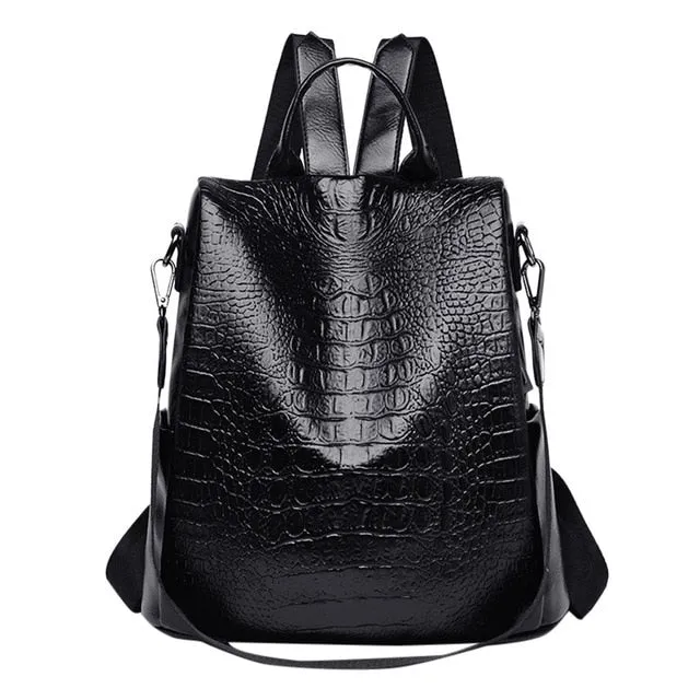 CrocLuxe Vintage Croc Pattern Leather Travel Backpack