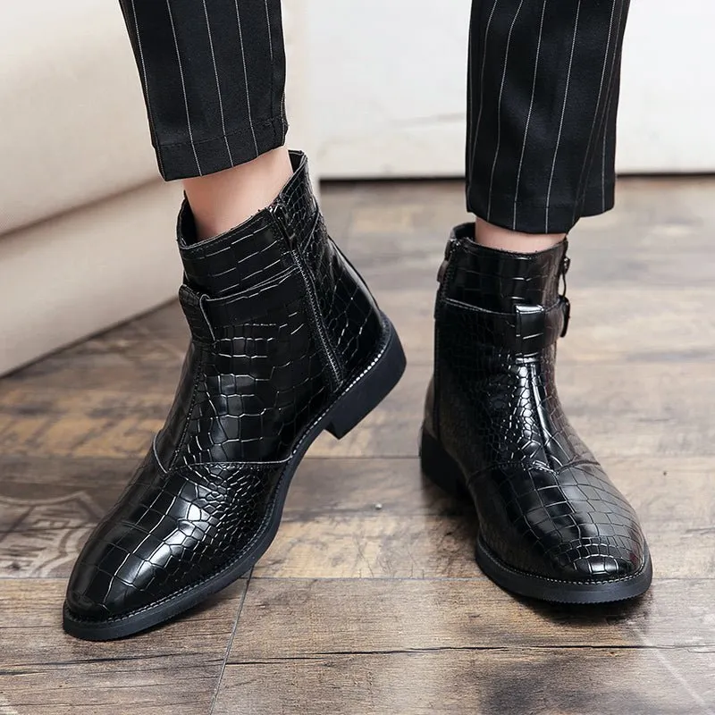 CrocStyle British Croc Pattern Zipper Ankle Boots