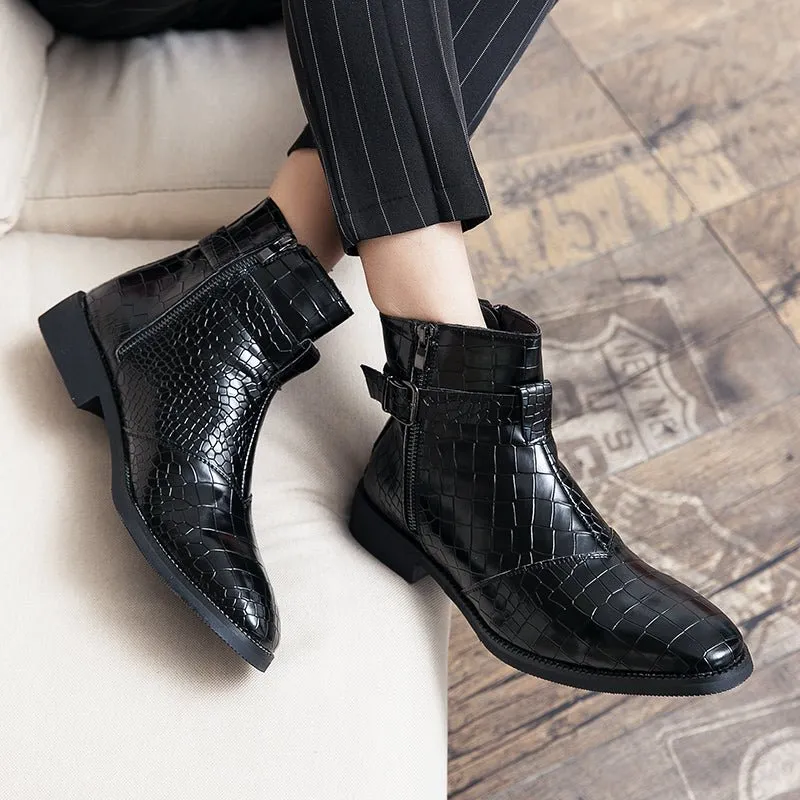 CrocStyle British Croc Pattern Zipper Ankle Boots