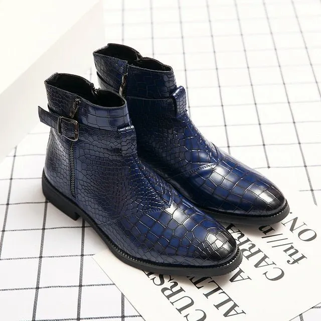 CrocStyle British Croc Pattern Zipper Ankle Boots