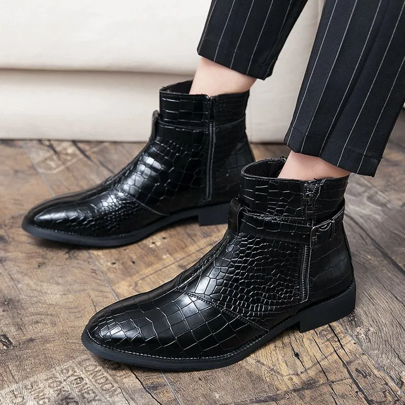 CrocStyle British Croc Pattern Zipper Ankle Boots