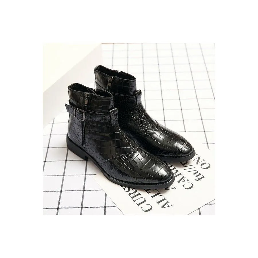 CrocStyle British Croc Pattern Zipper Ankle Boots