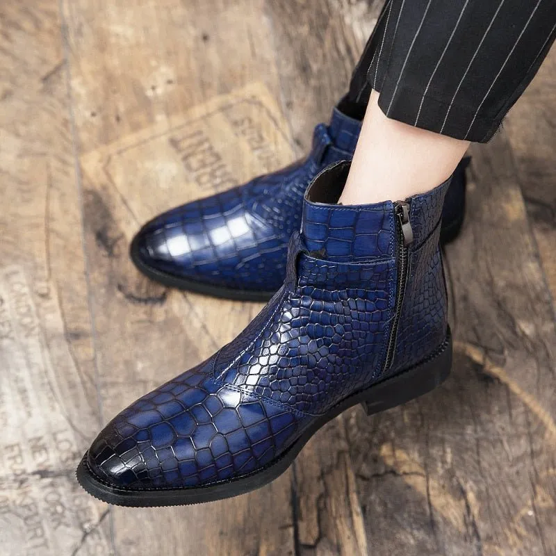 CrocStyle British Croc Pattern Zipper Ankle Boots