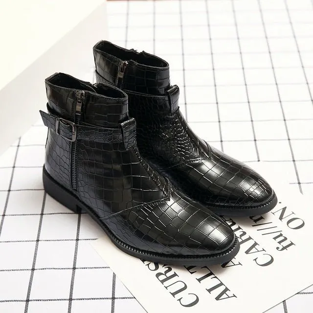 CrocStyle British Croc Pattern Zipper Ankle Boots