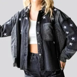 Cropped-hem women's jeans jacket