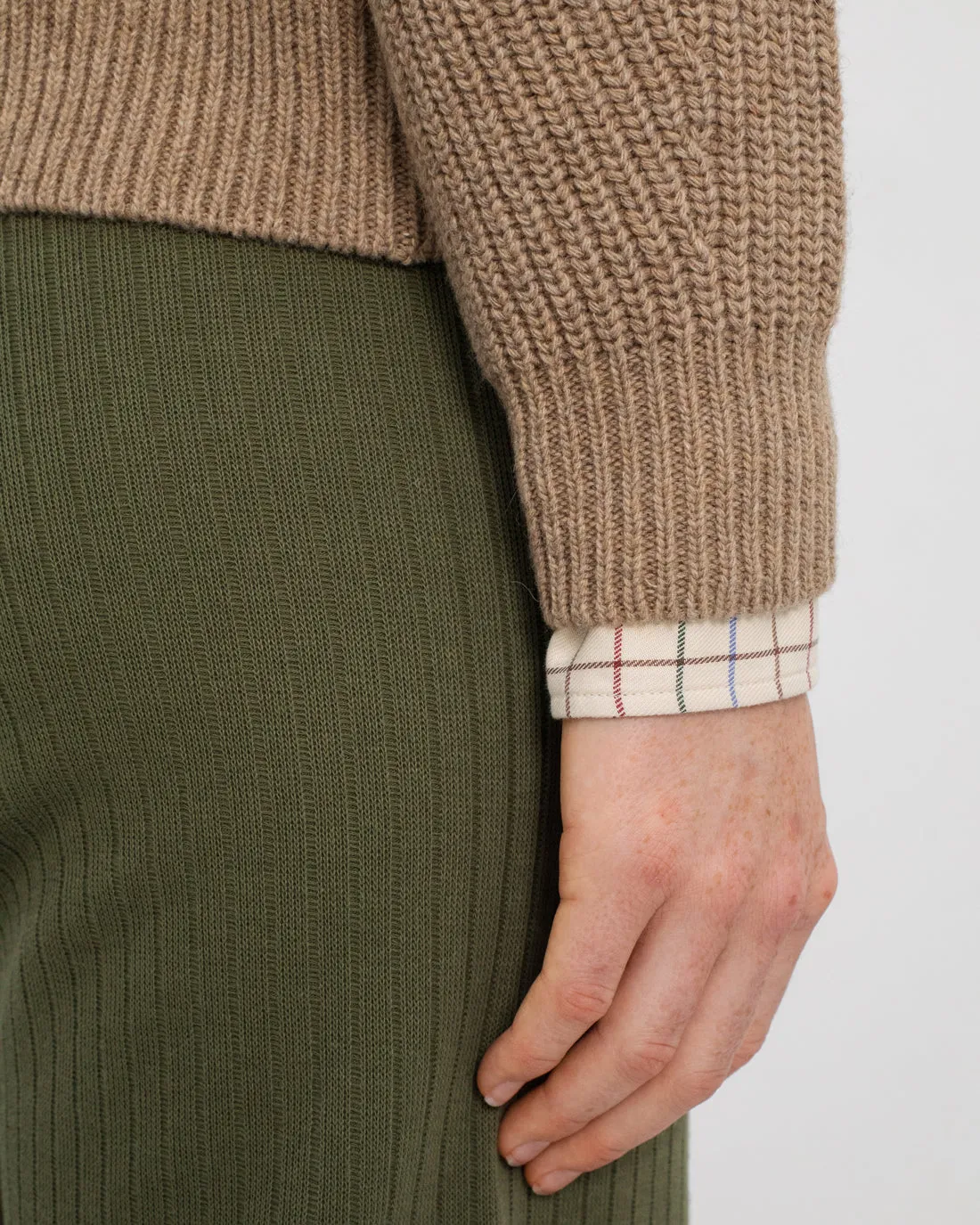 Cropped Knit Sweater Wool-Blend Beige