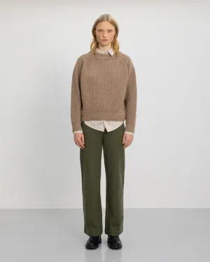 Cropped Knit Sweater Wool-Blend Beige