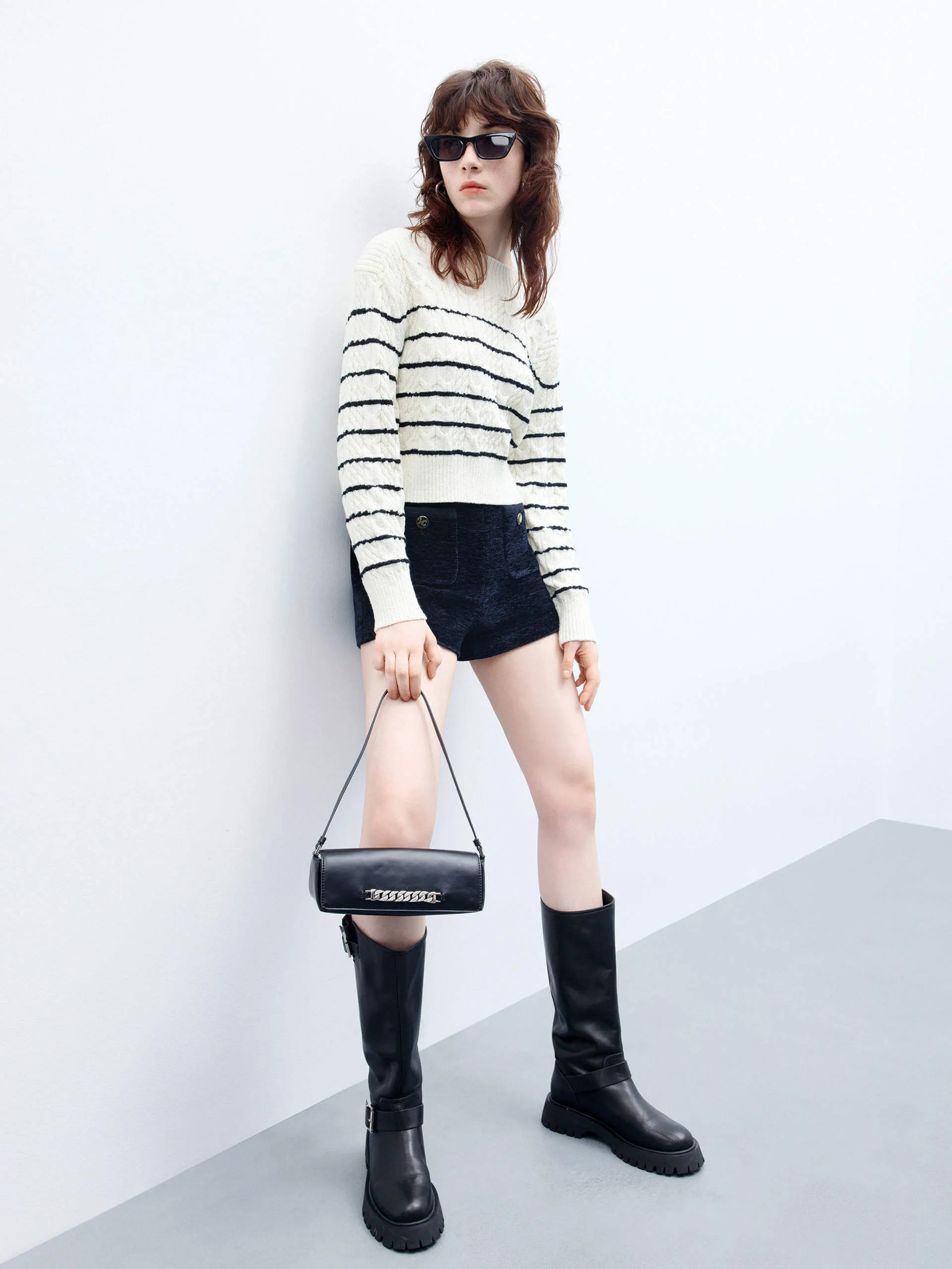 Cropped Stripes Knitted Top