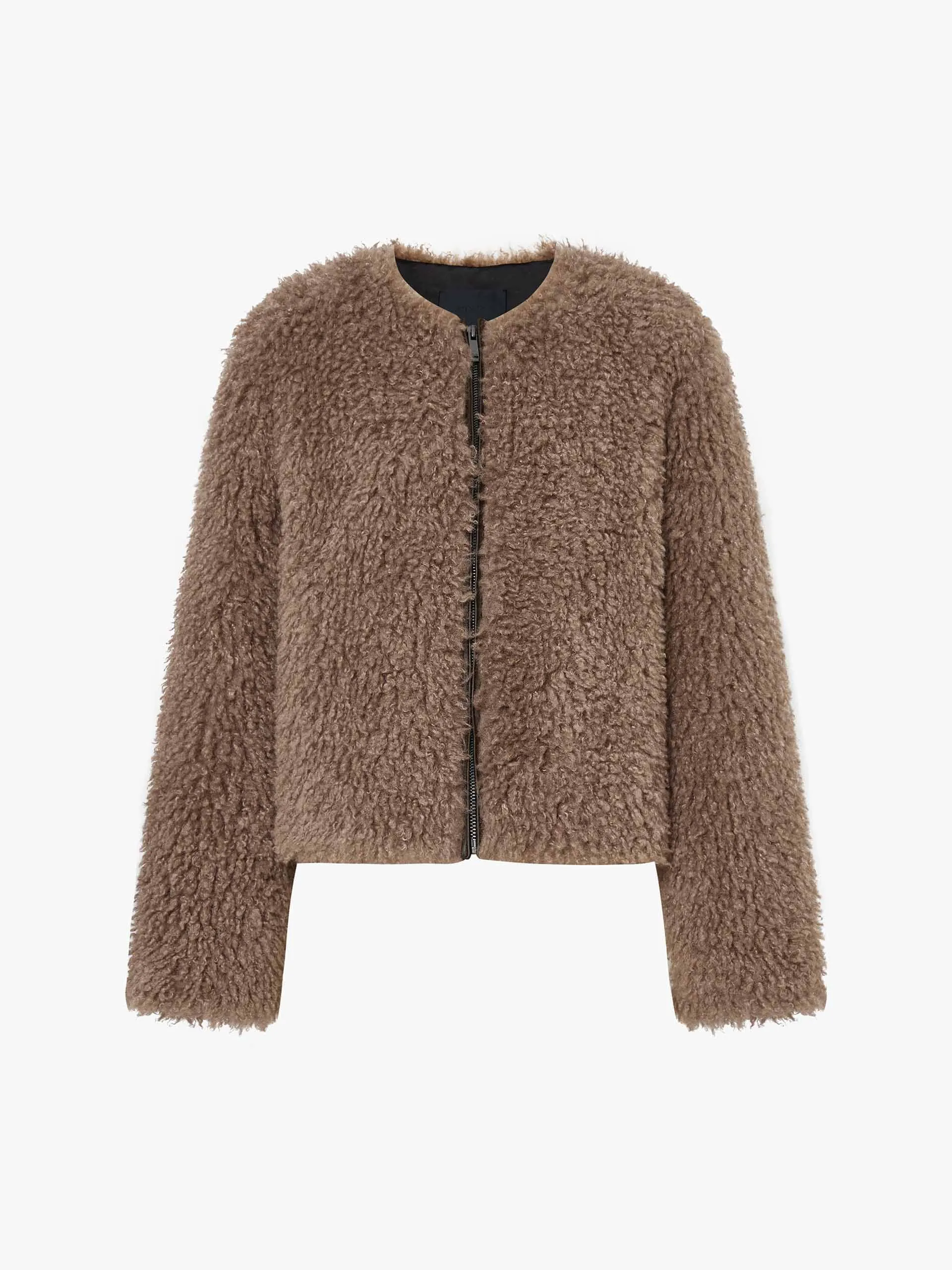 Cropped Zipper Fuzzy Coat