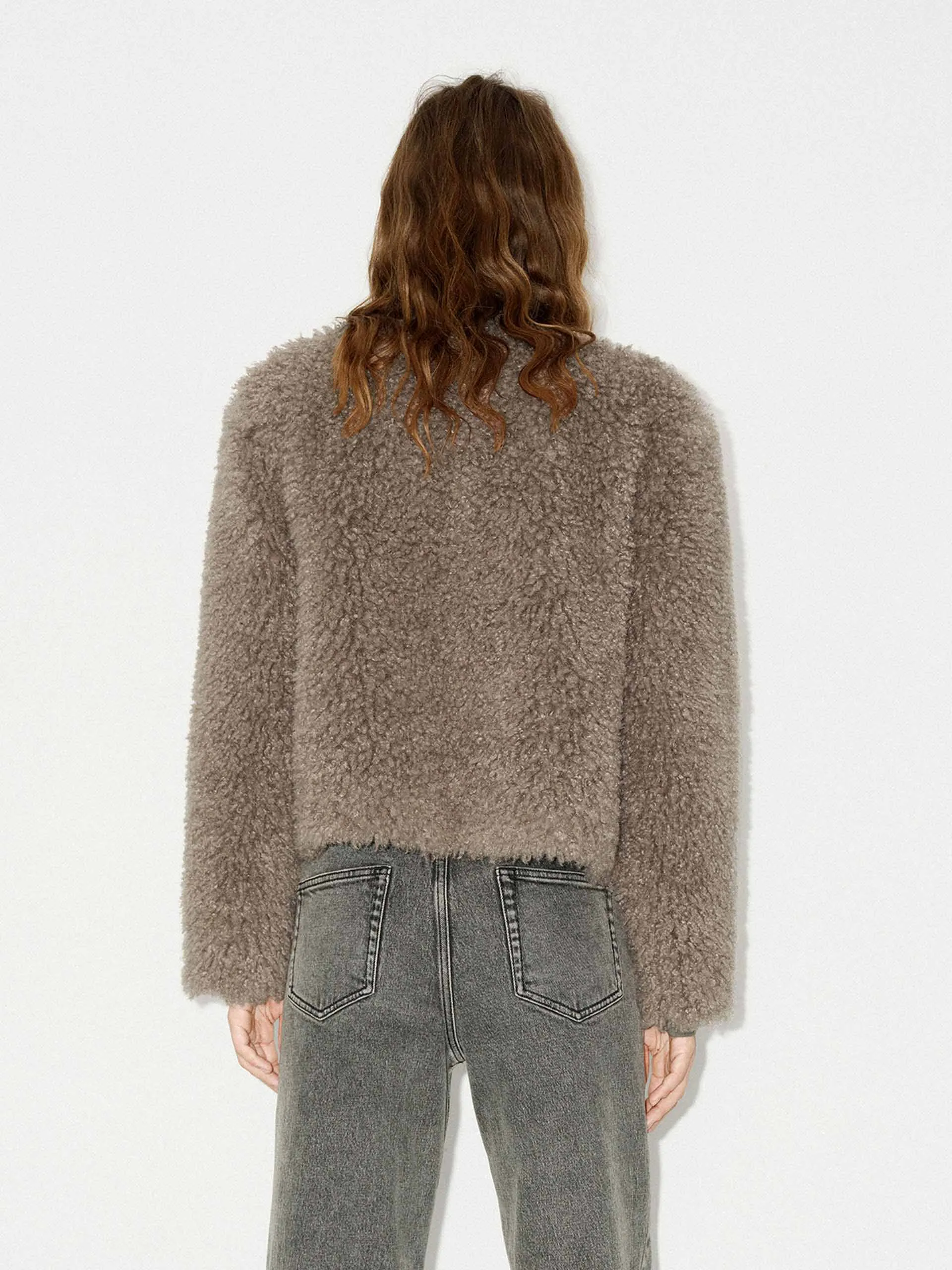 Cropped Zipper Fuzzy Coat