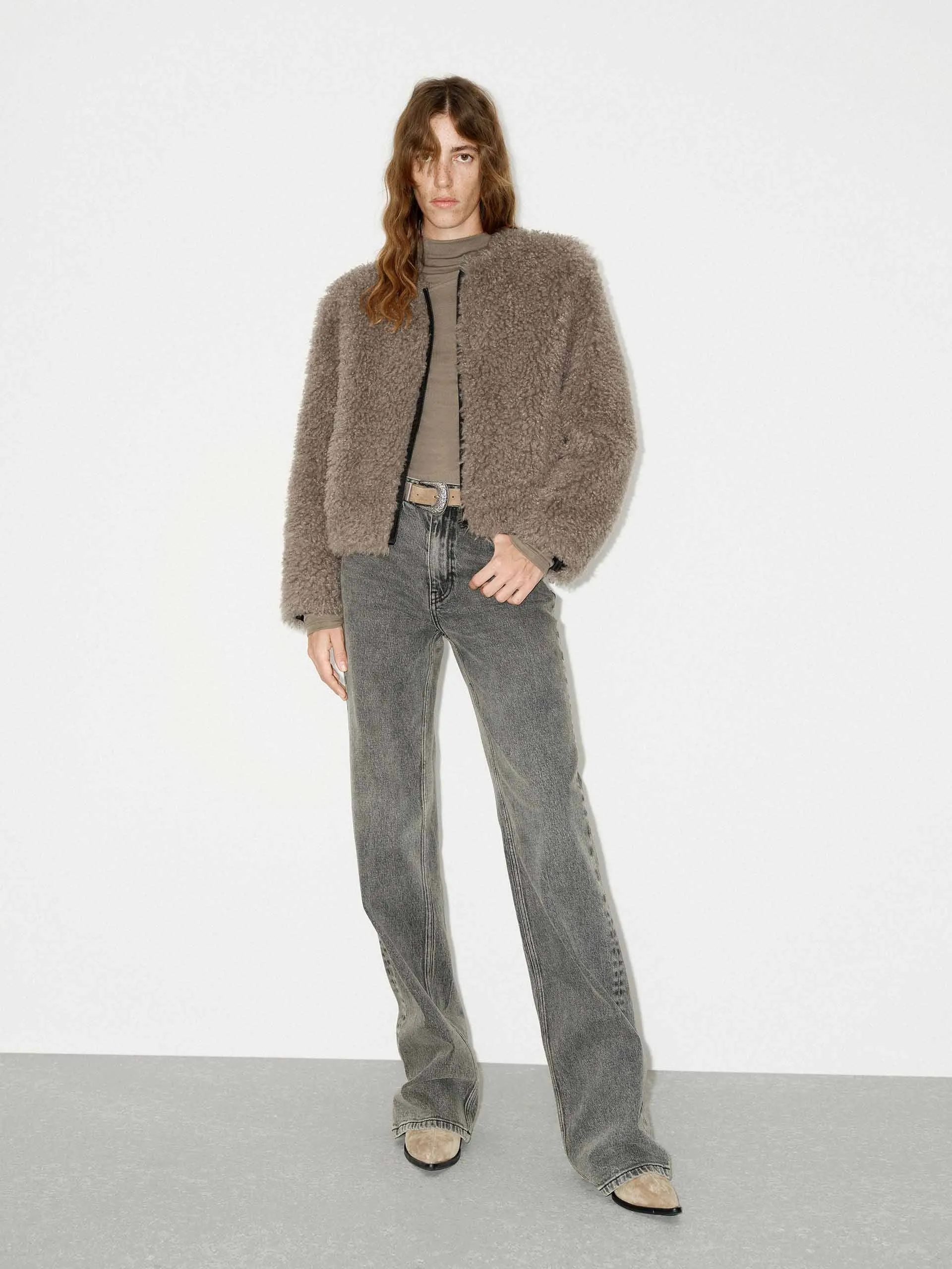 Cropped Zipper Fuzzy Coat