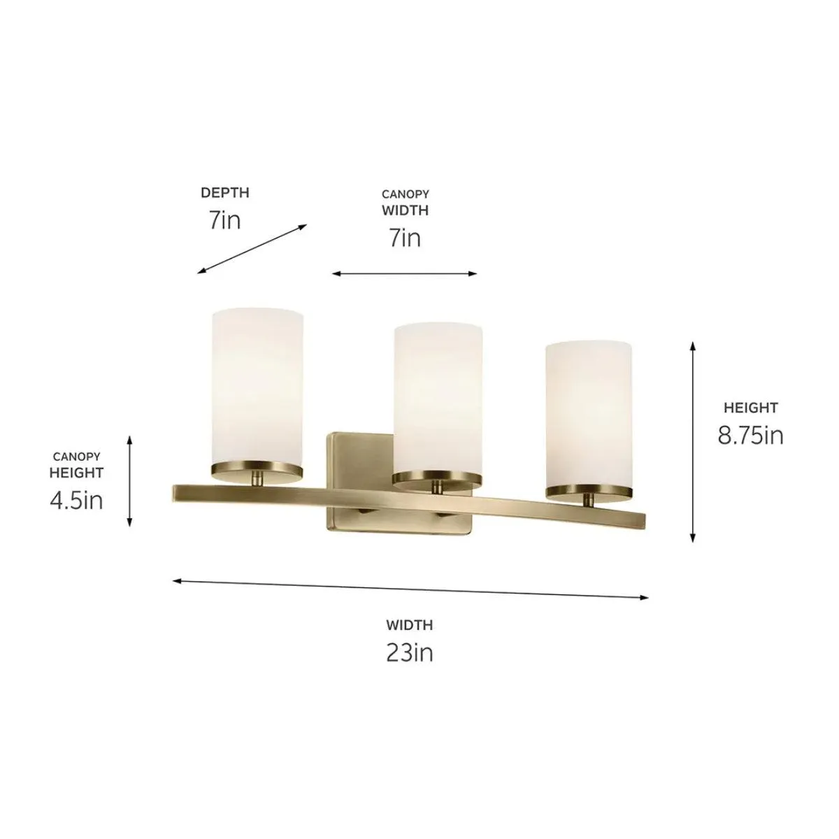 Crosby 23 In 3-Lights Bathroom Vanity Light With Satin Etched Cased Opal Glass,Gold Finish