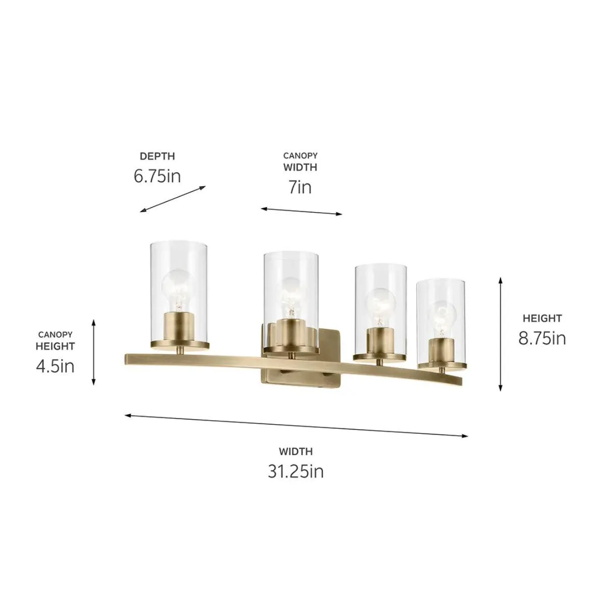 Crosby 31 In 4-Lights Bathroom Vanity Light, Gold Finish