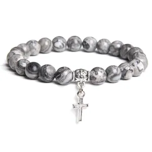 Cross Bead Bracelet <br> Charm Gray Stone