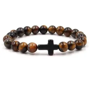 Cross Bead Bracelet <br> Tiger's Eye (Black)