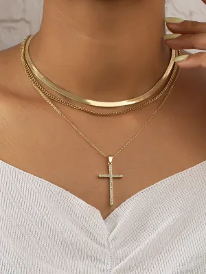 Cross Charm Layered Necklace for Women Girls Accessories Jewelry Gifts Gift for