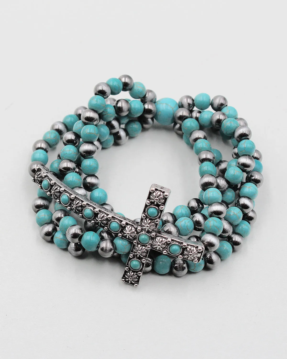 Cross Charm Stone Beaded Bracelet