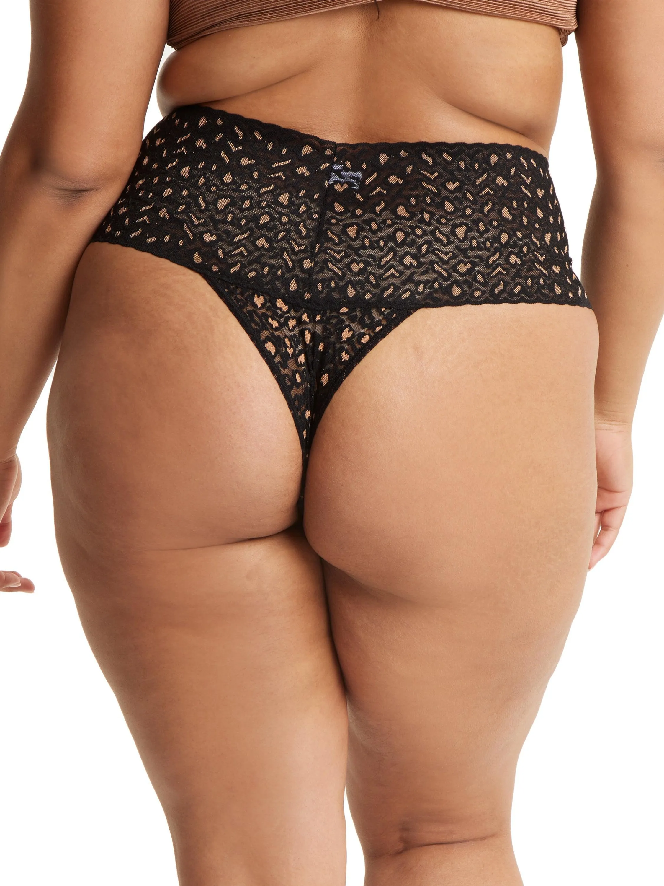 Cross-Dye Leopard Plus Retro Thong Black