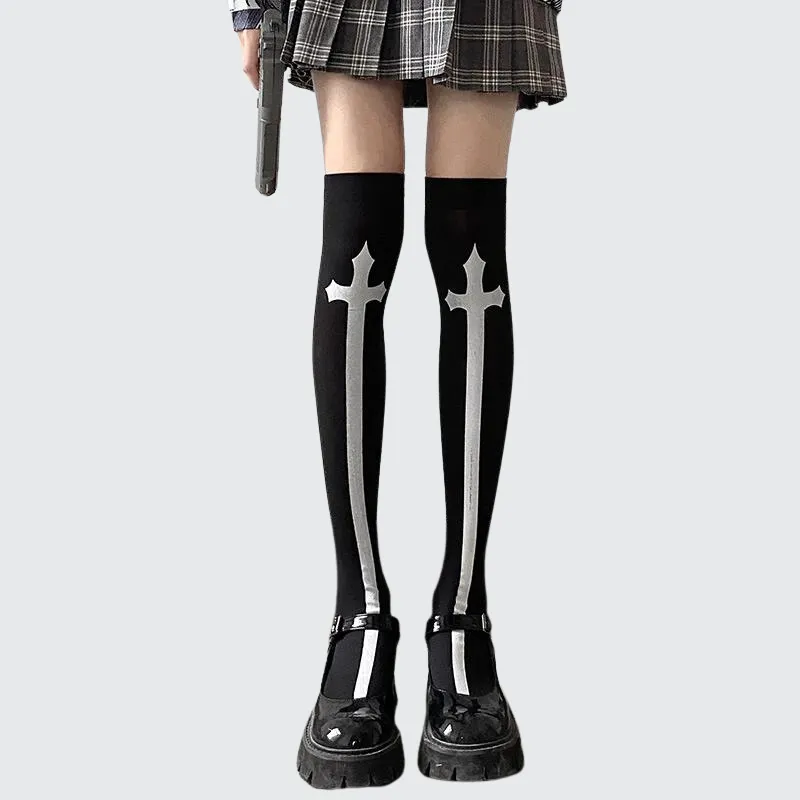 Cross Knee High Socks