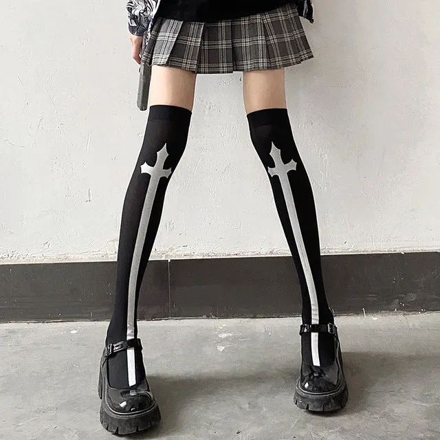 Cross Knee High Socks