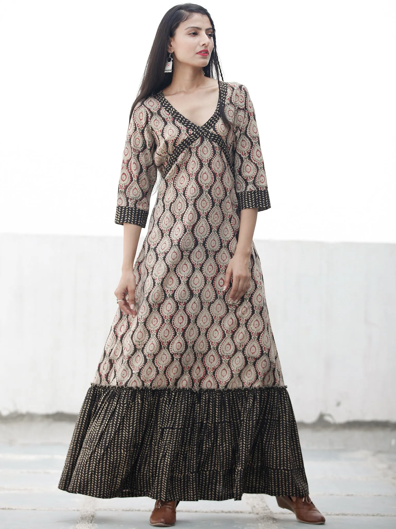 CROSS OVER - Hand Block Printed Long Cotton Dress - D343F1812