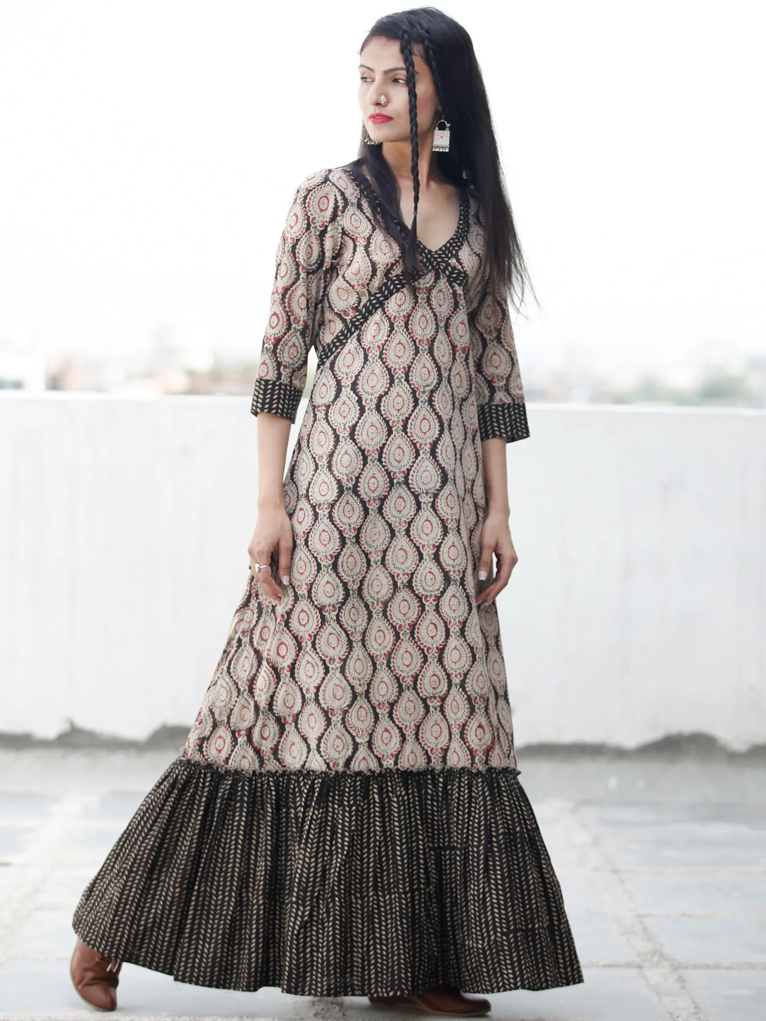 CROSS OVER - Hand Block Printed Long Cotton Dress - D343F1812