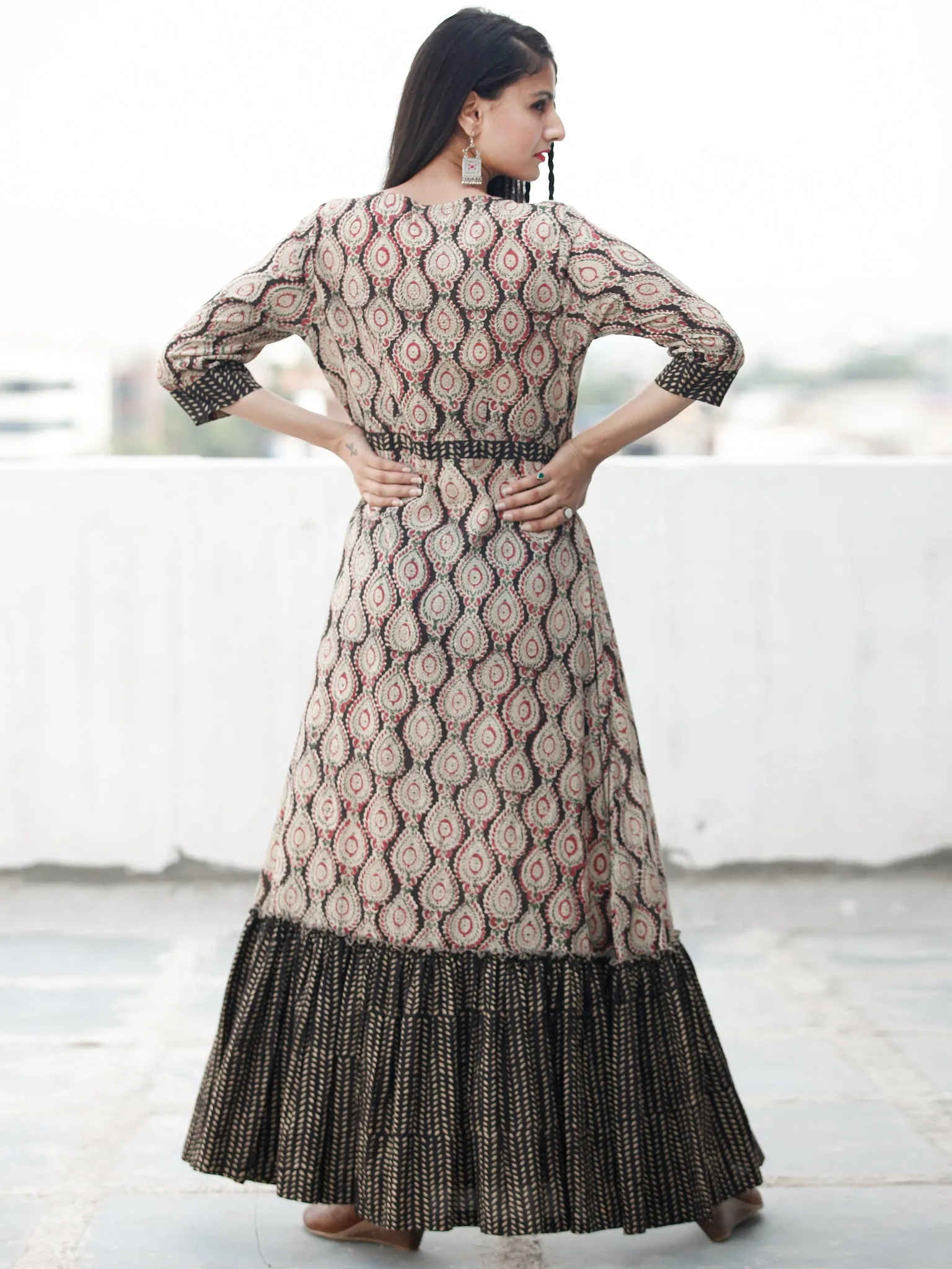 CROSS OVER - Hand Block Printed Long Cotton Dress - D343F1812