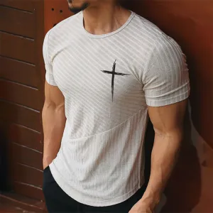 CROSS STRETCH STRIPED GRAPHIC TEE