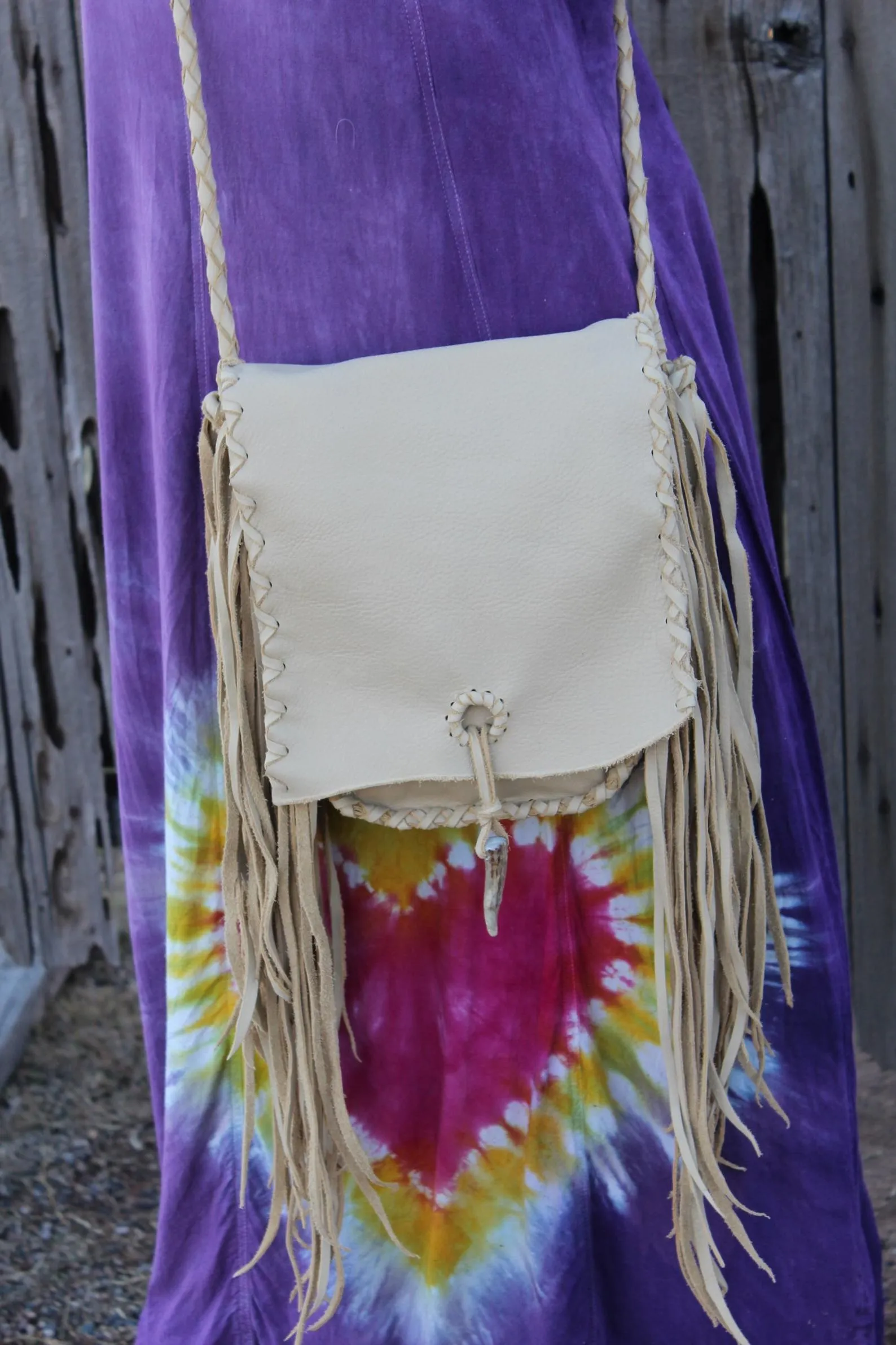 Crossbody leather handbag with fringe , Fringed leather purse , Leather possibles bag