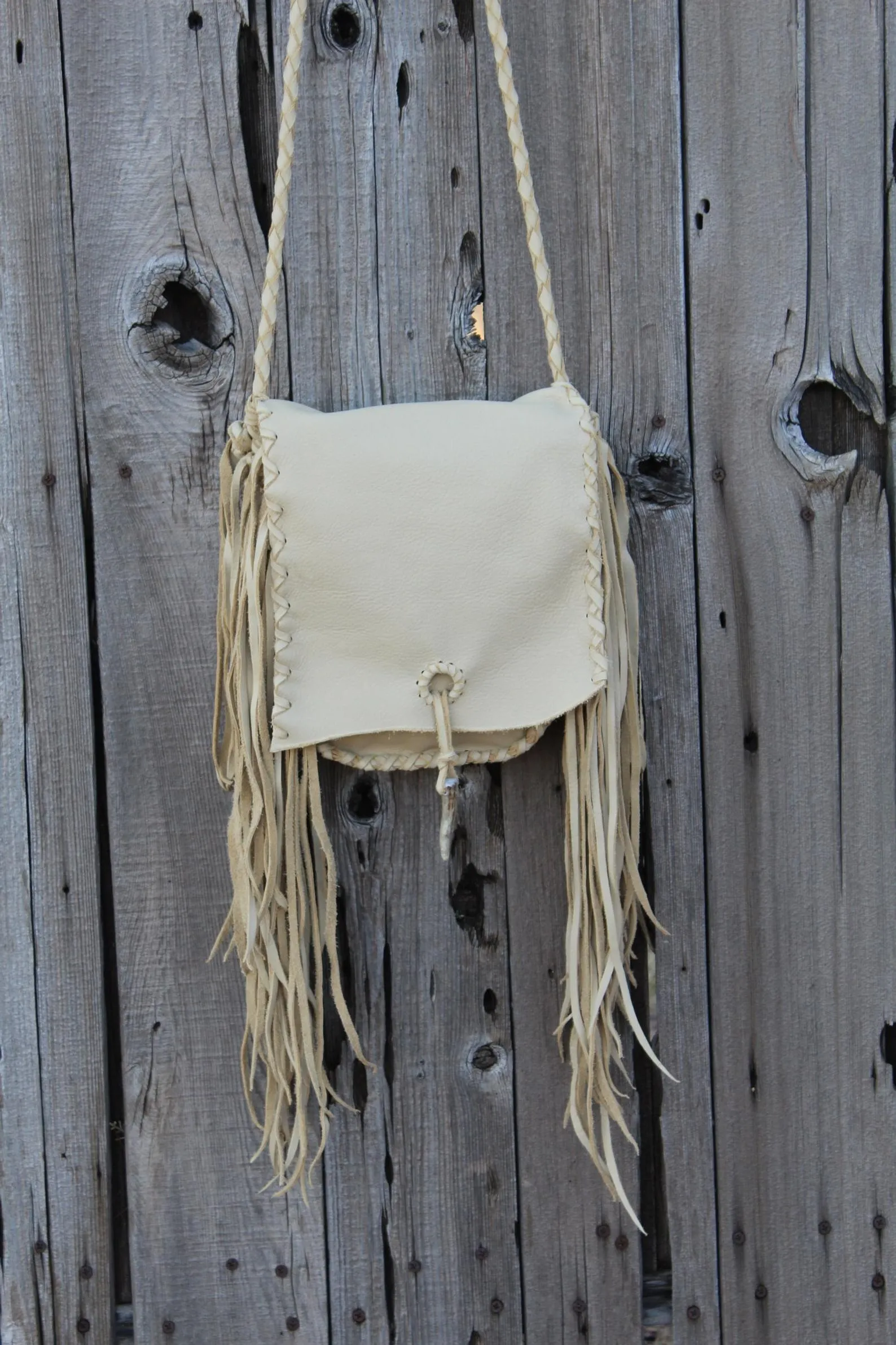 Crossbody leather handbag with fringe , Fringed leather purse , Leather possibles bag