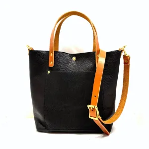 Crossbody Leather Tote Bag in Black