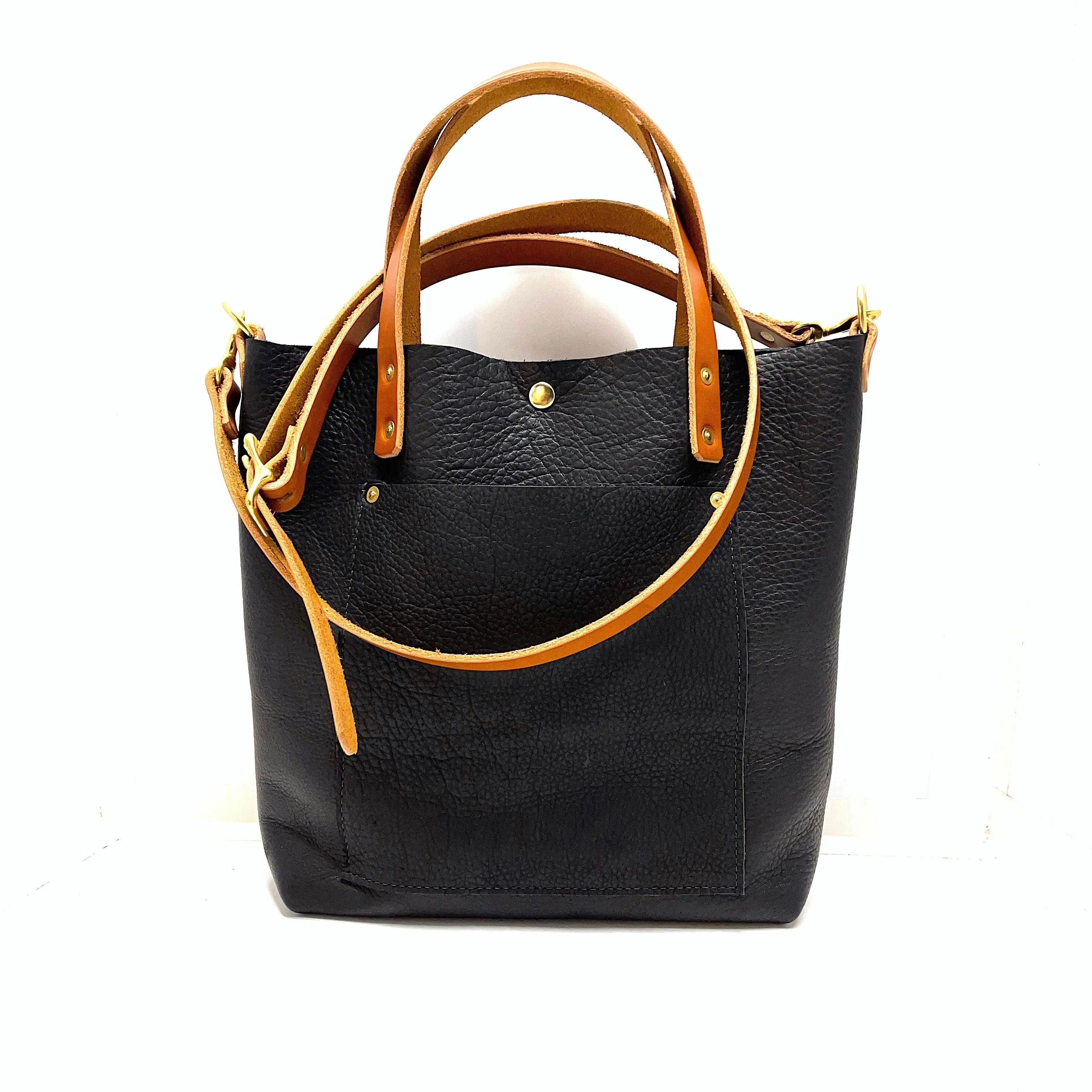 Crossbody Leather Tote Bag in Black