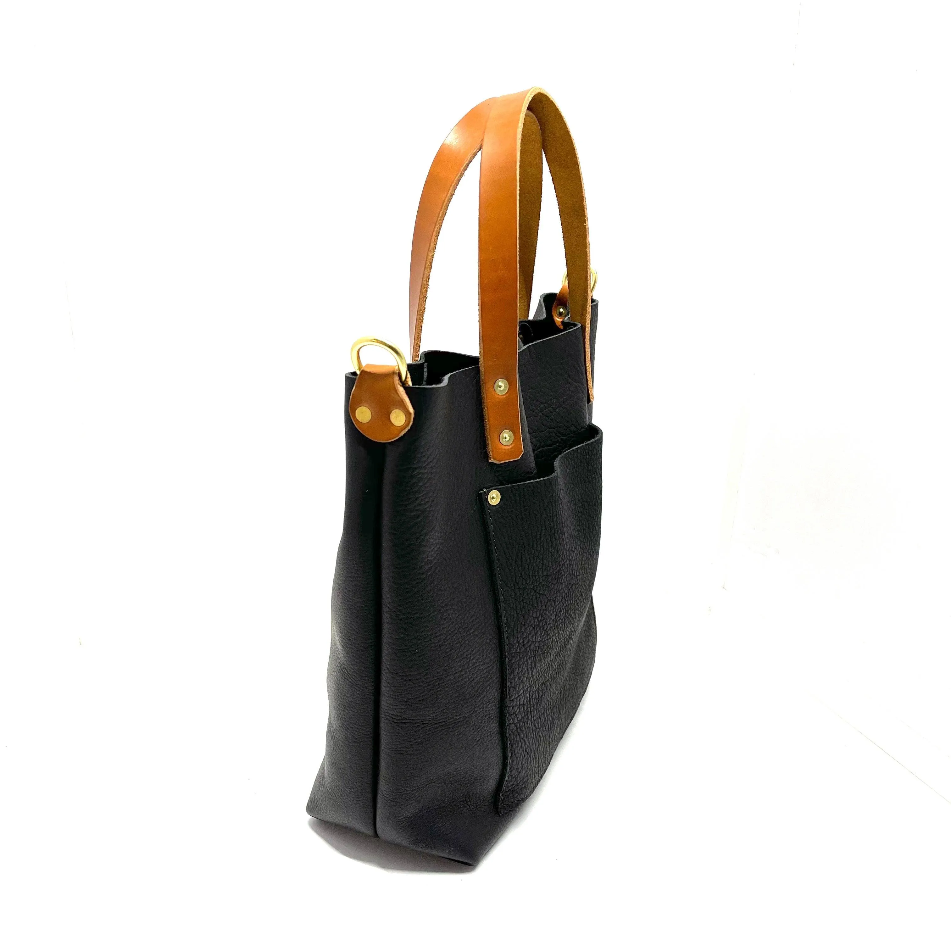 Crossbody Leather Tote Bag in Black