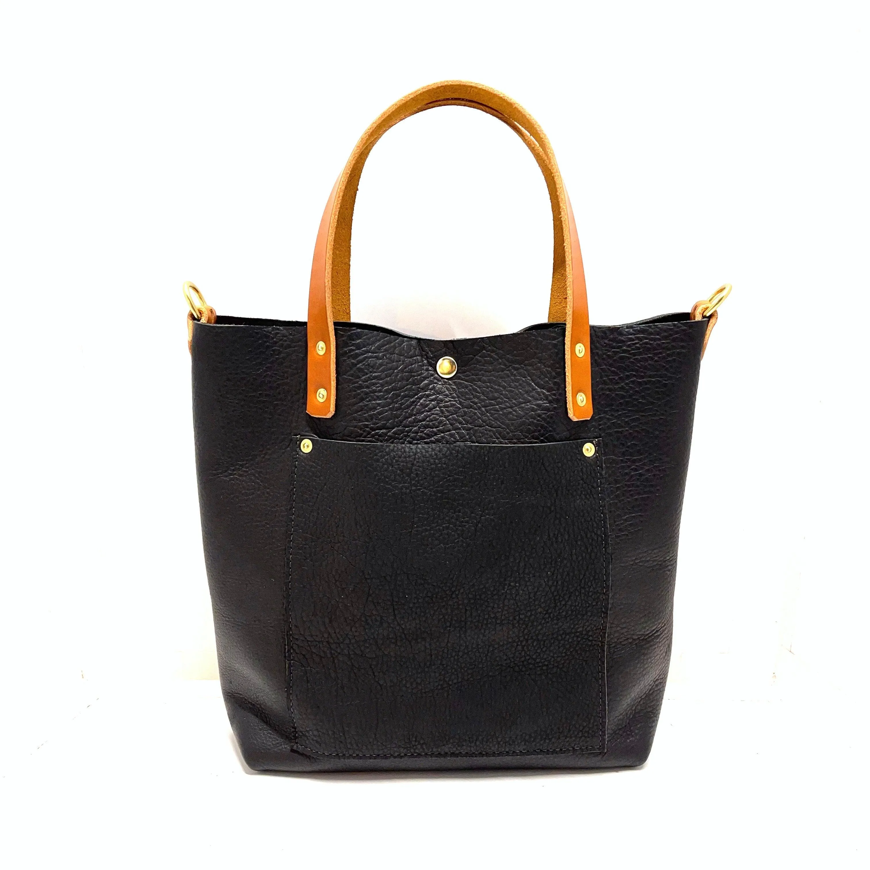 Crossbody Leather Tote Bag in Black