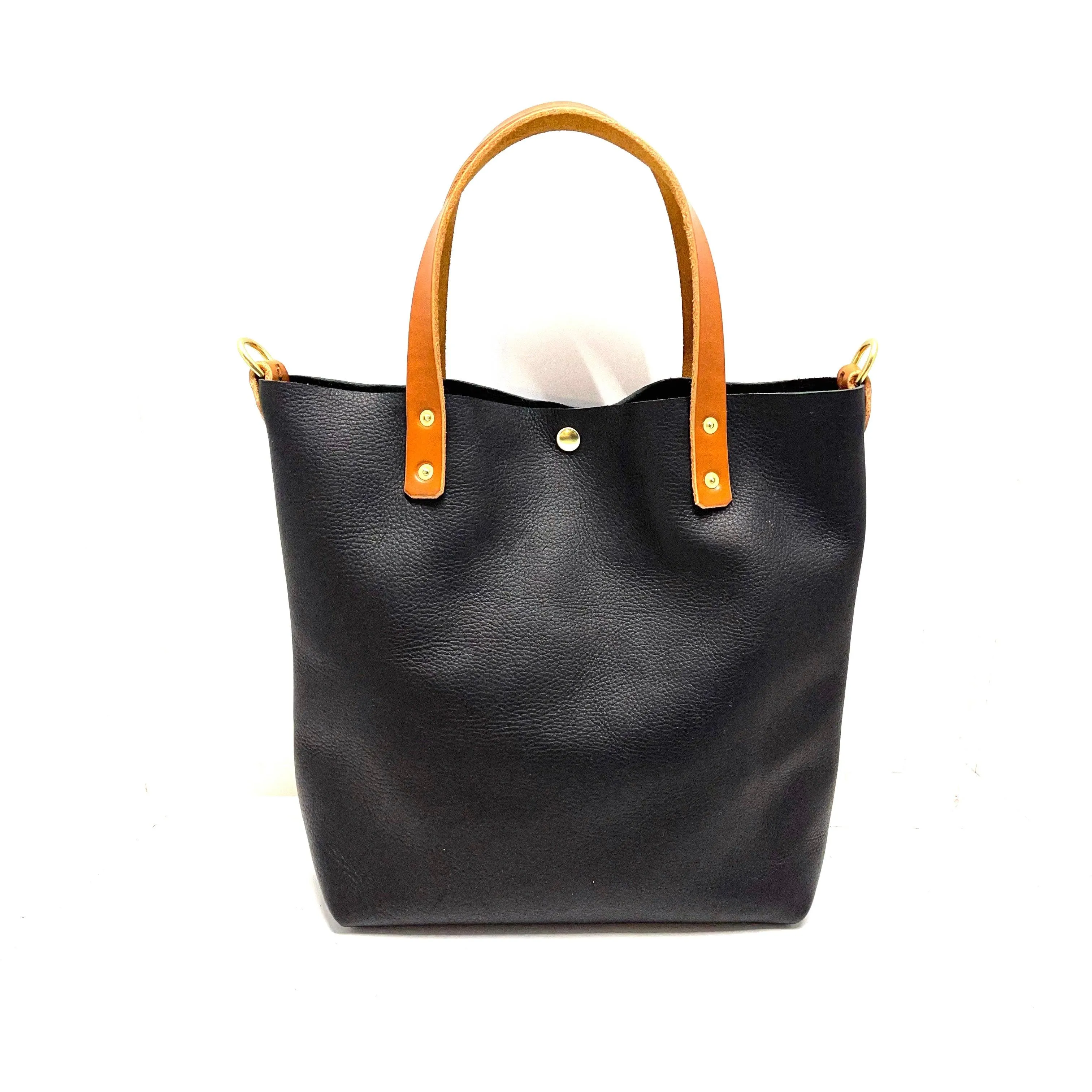 Crossbody Leather Tote Bag in Black