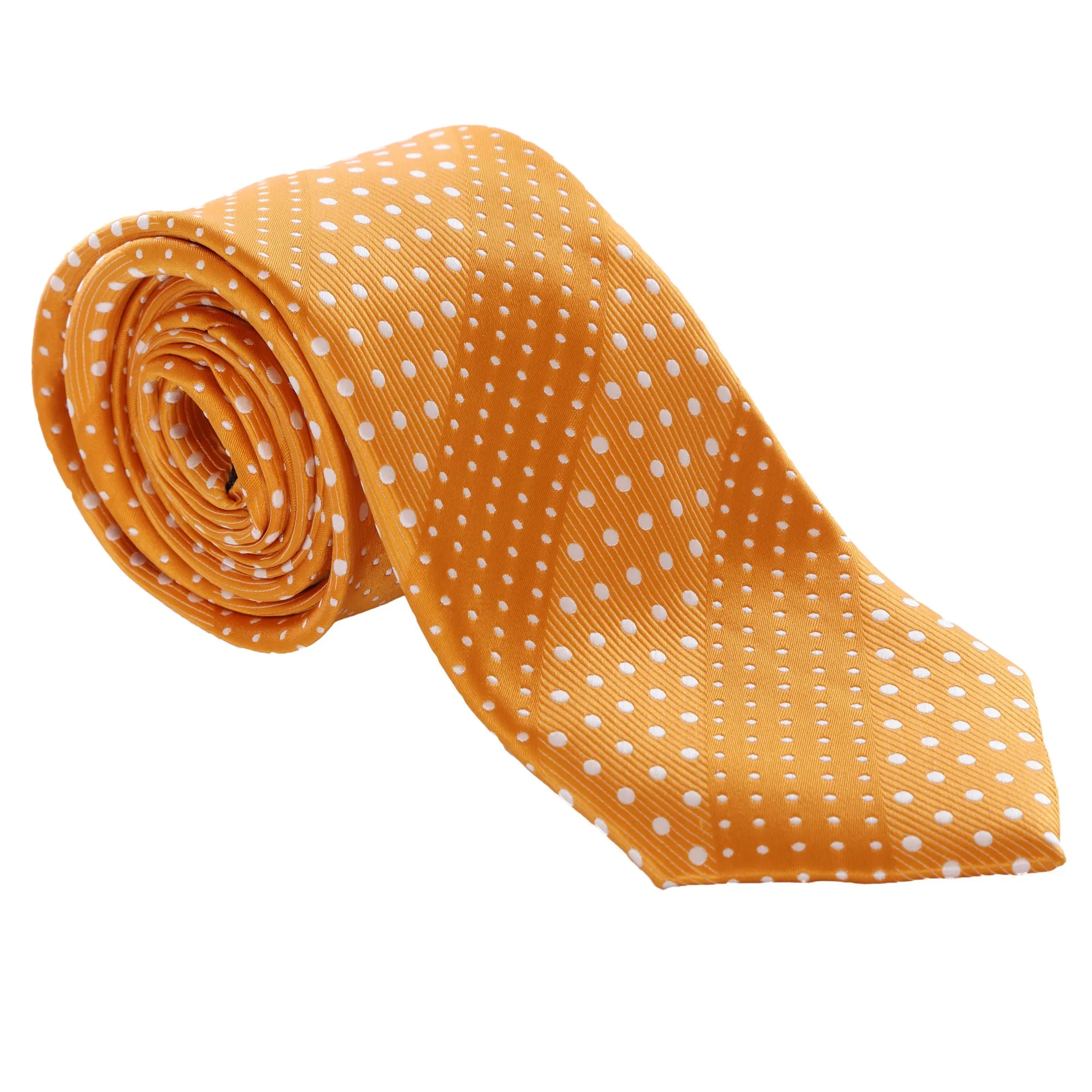 Crush - Orange Long Necktie With Dotted Stripes