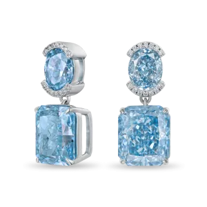 Crushed Ice Emerald Cut Drop Earring - Blue Gray