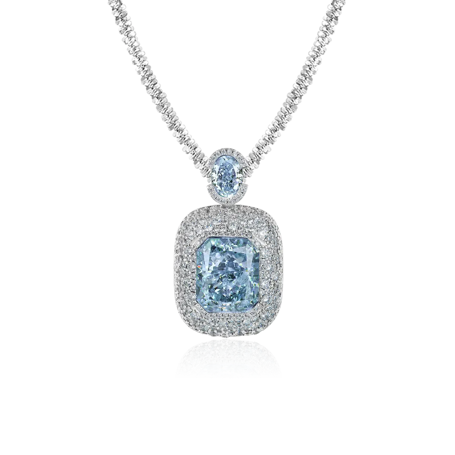 Crushed Ice Emerald Cut Pendant - Blue Gray