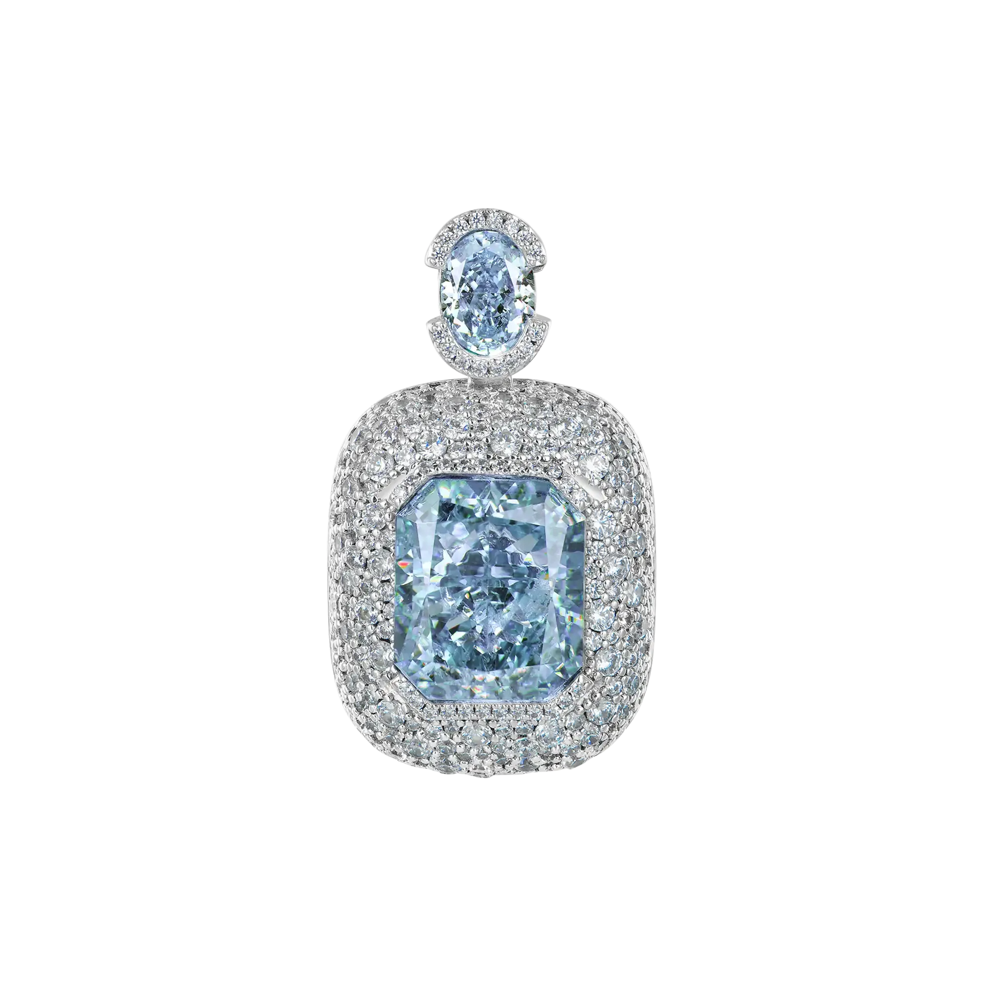 Crushed Ice Emerald Cut Pendant - Blue Gray