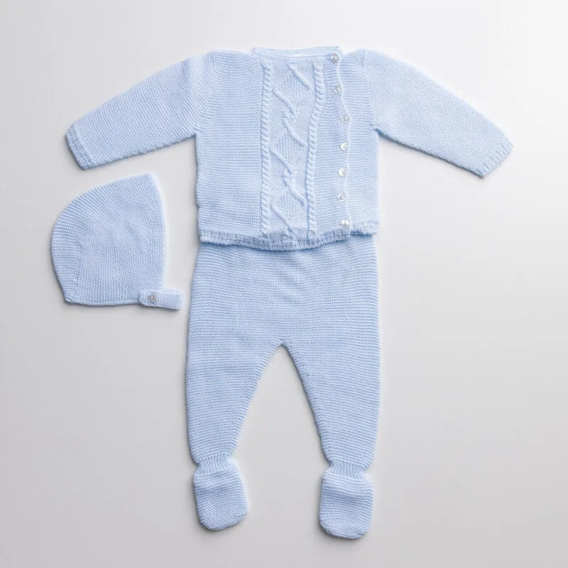 Cruzado Three Piece Knitted Outfit for Newborns – 100% Organic Cotton (Available in 3 Colors)