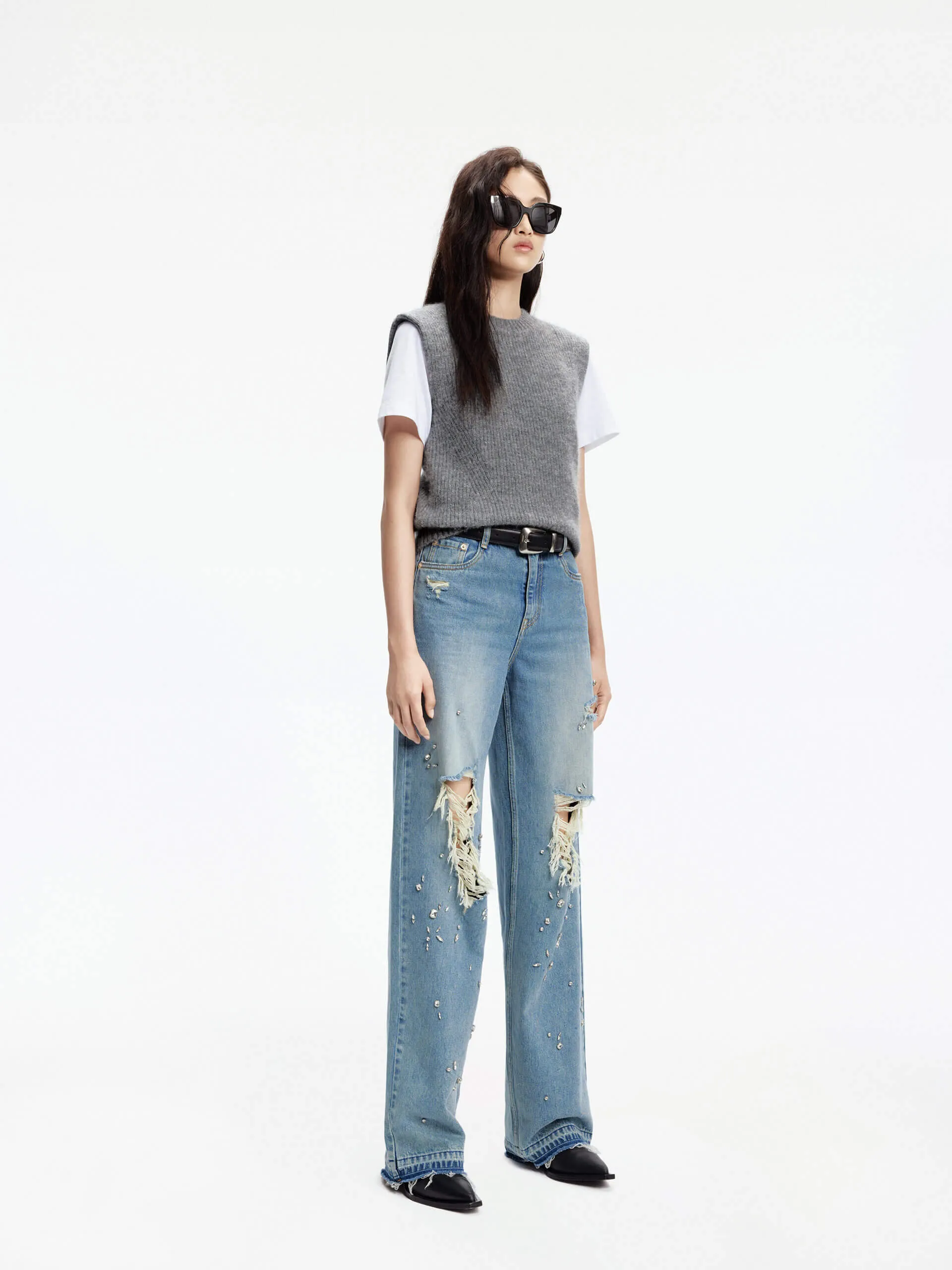 Crystal Detail Straight Jeans